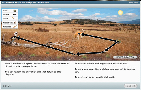 FIGURE 5-2 Screenshot of SimScientists Ecosystems Benchmark Assessment showing a food web diagram produced by a student.