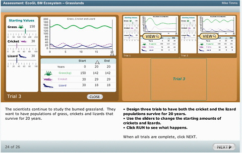 FIGURE 5-3 Screenshot of SimScientists Ecosystems Benchmark Assessment showing a student’s investigations with the interactive population model.