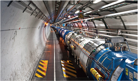 View of the Large Hadron Collider tunnel sector 3-4, under the Franco-Swiss border. Source: © Copyright CERN. See http://cdsweb.cern.ch/record/1211045/.