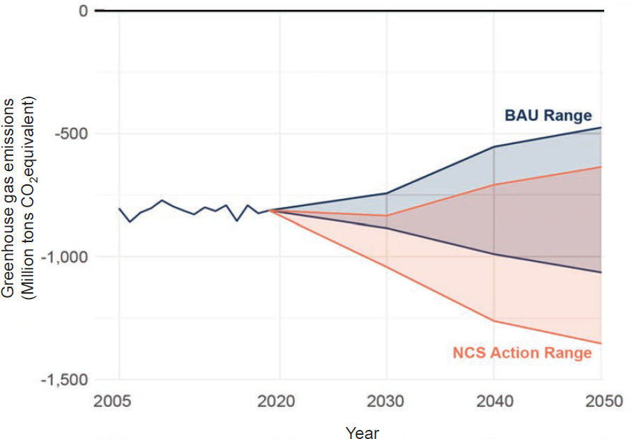 Projected sink, with uncertainty bounds, from The Long-Term Strategy of the United States: Pathways to Net-Zero Greenhouse Gas Emissions by 2050