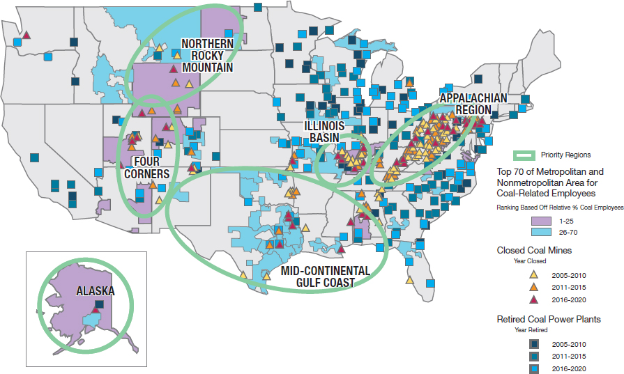 Adversely impacted coal-dependent regions identified by the Interagency Working Group on Coal and Power Plant Communities and Economic Revitalization (2021)