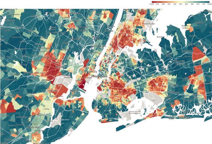 Age-35 household income of children of low-income parents in the New York City area