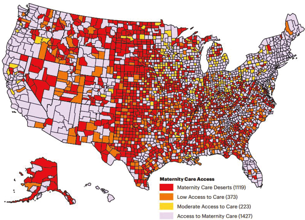 March of Dimes Maternity Care Deserts by county in the United States