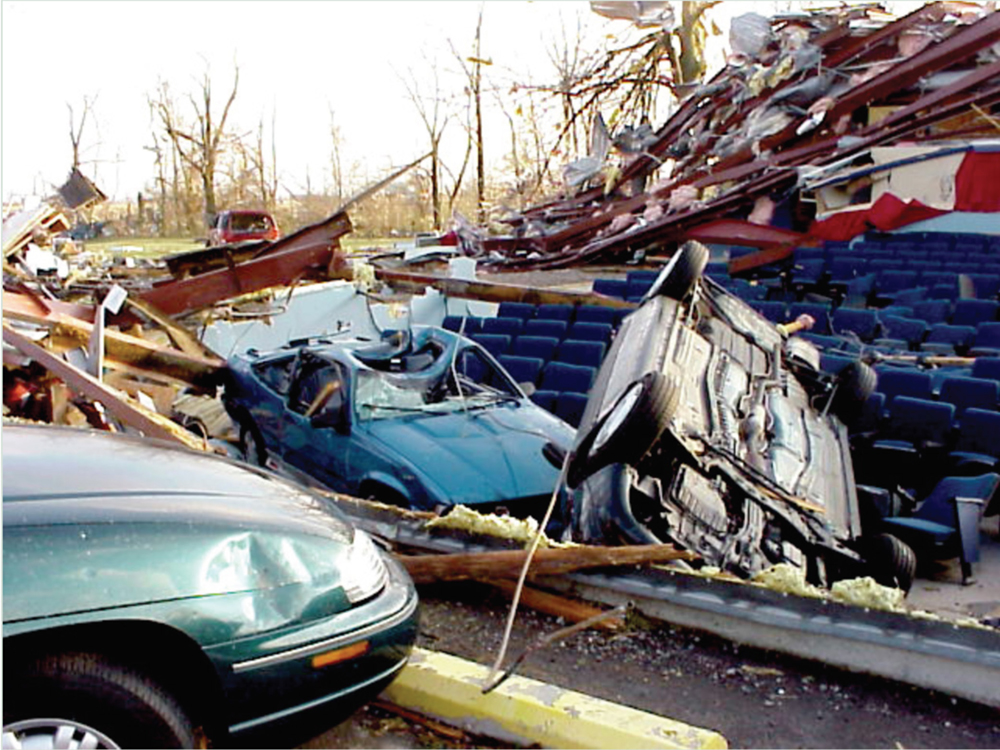 Despite the extensive
damage, no lives were
lost when a tornado
struck the Van Wert
movie theater in Ohio.