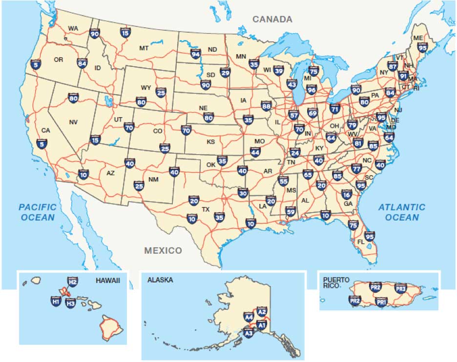 Map of the Interstate Highway System: 2018