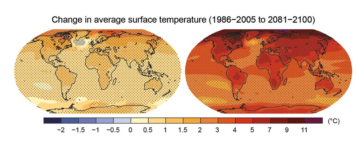 Figure 8: The figures represent multi-model
estimates of temperature averages
for 2081-2100 compared to
                  1986–2005