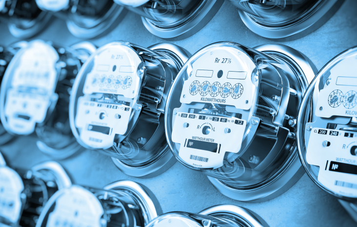 image of electric meters in a row measuring power use