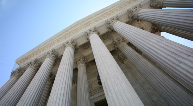 The tall pillars of the US Supreme Court building stock photo